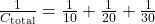 \frac{1}{C_{\text{total}}} = \frac{1}{10} + \frac{1}{20} + \frac{1}{30}