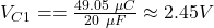 V_{C1}==\frac{49.05\ \mu C}{20\ \mu F}\approx 2.45 V